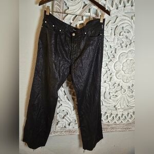 Versace Couture Black Shimmer Denim Jeans Vintage Wide Leg Made In Italy Size 35